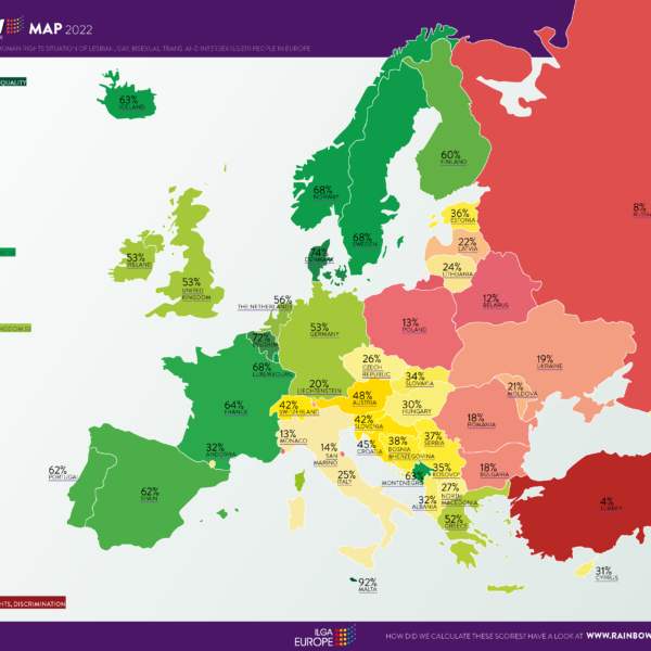 España baja al puesto 11º en el ranking de derechos LGTBI+ de ILGA-Europa