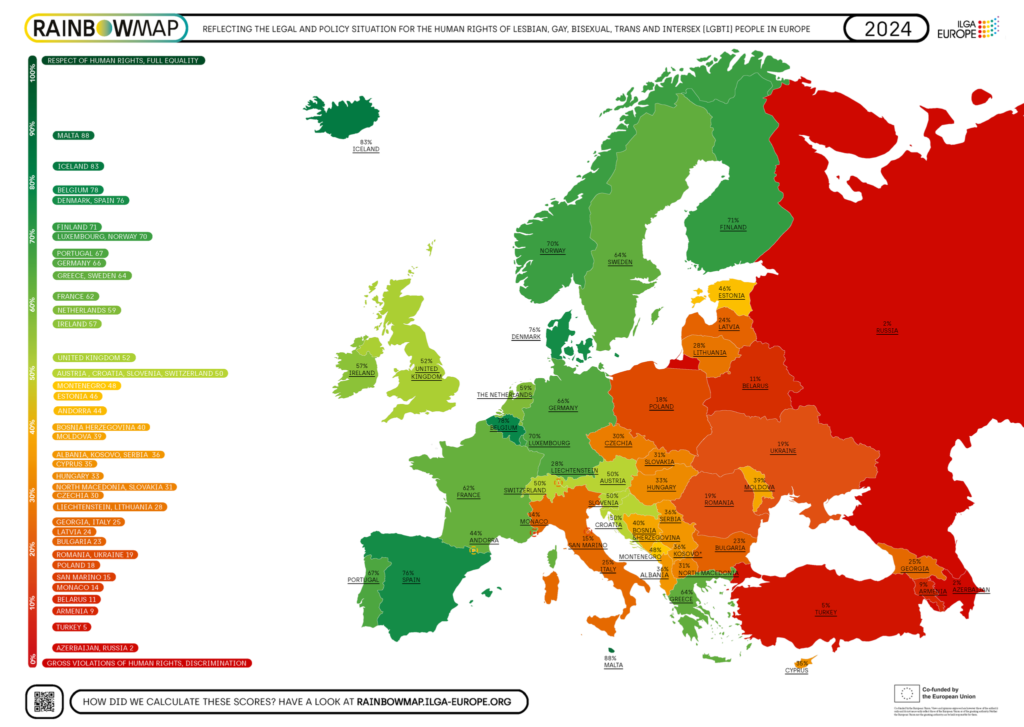 España mantiene la cuarta posición del ranking de derechos LGTBI+ de Europa según el Rainbow Map