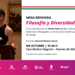 Cartel del evento filosofía y diversidad en Ateneo de Málaga con el filósofo Simón Cano Le Tiec.