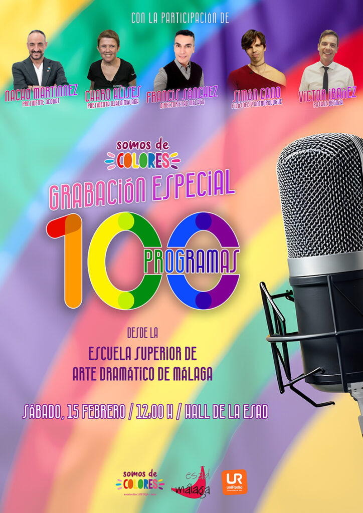 Cartel especial programa 100 somos de colores desde la ESAD escuela superior de arte dramático de málaga